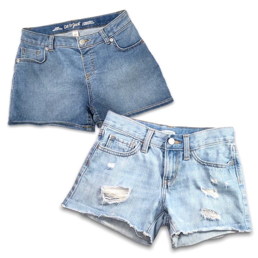 ❌RELISTED❌ Two Pair Girls Denim Shorts Size 10 - Cat & Jack, Old Navy Cut-Offs - Picture 1 of 13